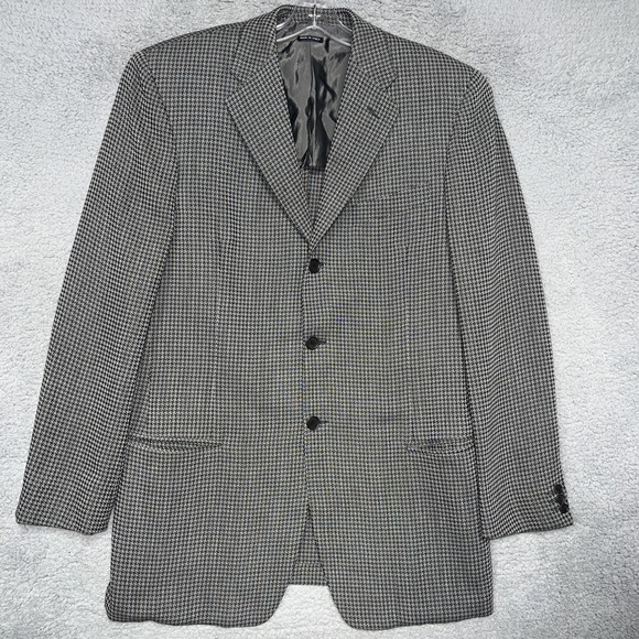 VTG Giorgio Armani Milano Borgonuovo Blazer 42L‎ Gray Houndstooth 95% Pure Wool